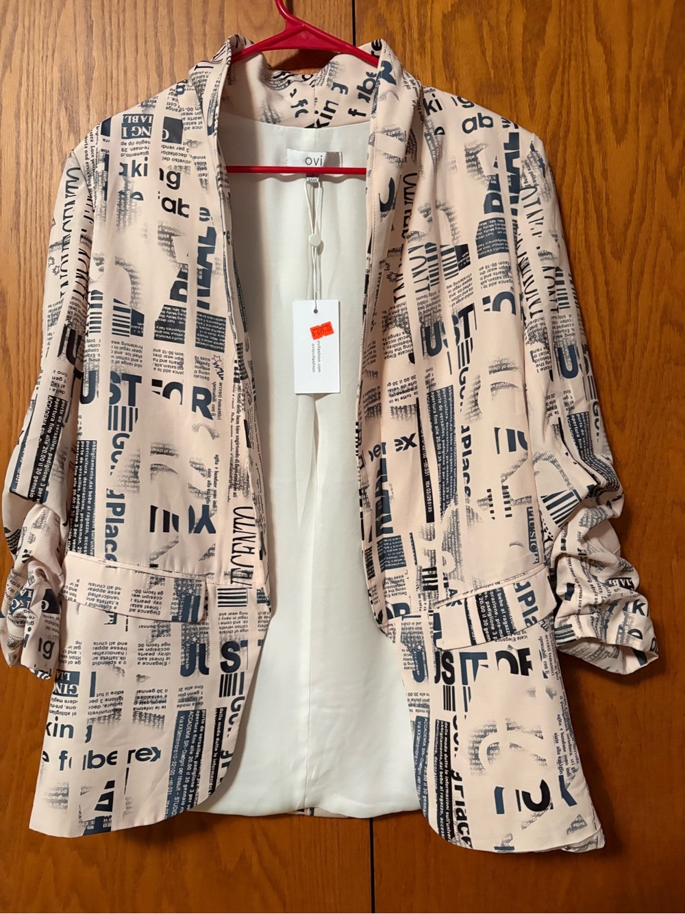 OVI Newspaper Print Blazer Jacket NWT Size Large
